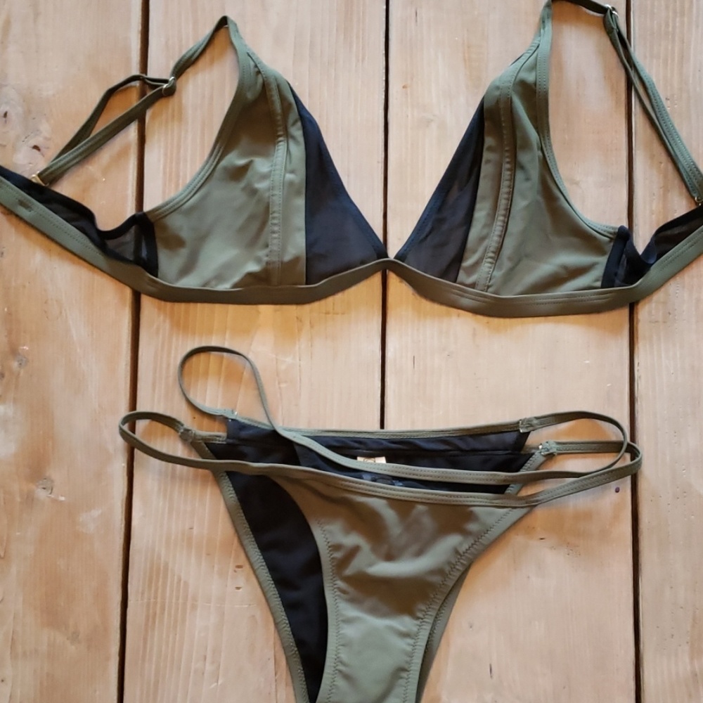 《Cupshe》 Army Green mesh bikini